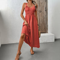 Textured Skirt Sleeveless Suspender Casual Pleated Dress
