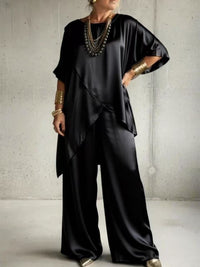 Womens Loose Casual Set With A Crew Neck And Asymmetrical Hem