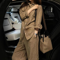 Loose Solid Color Shirt And Casual Pants Womens Set
