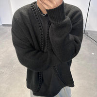 Heavy Handmade Wool Cardigan With Collar Wide Coat