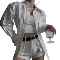 Slimming Figure-hugging Cotton Long-sleeve Shirt