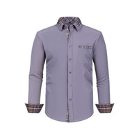 Color Matching Casual Long Sleeve Men's Shirt Slim Fit Plaid Collar