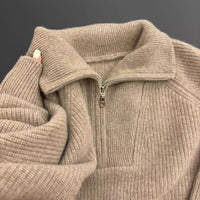Raccoon Fur High Neck Semi-Zip Pullover Sweater Women