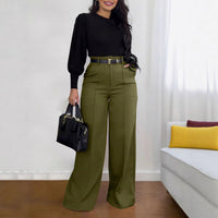 Khaki Draping Loose Straight-leg Trousers