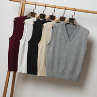 V-neck Sleeveless Sweater Vest Women's Black Top Outerwear Thin Knitwear