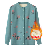 Thermal Underwear Fleece-lined Thickened Grandma Sweater Coat For Women
