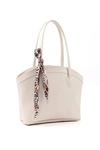Faux Leather Zippered Shoulder Bag Single Compartment Handbag With Scarf Gift Womens Hand Shoulder Crossbody Bag White