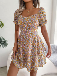Women  Elegant Floral Print Tie Waist Flowy Dress
