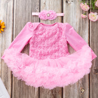 Solid color composite rose dress for girls 0-2 years old