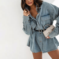 Women's Long-sleeved Pocket Retro Loose Denim Shirt
