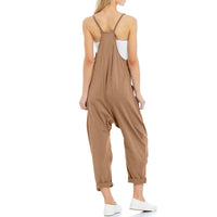 Women Zipper Pocket Suspender Trousers Jumpsuit