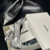 Women's Black Pointed Toe Shaped Floating Heel Mary Jane Shoes