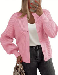 Round Neck Buckle Women's Cardigan Sweater Long Sleeve