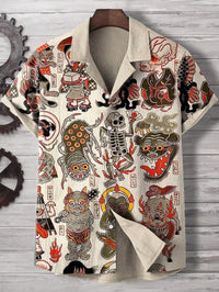 Comfortable Four-Way Stretch Wave-Print Short-Sleeve Cuban-Neck Shirt
