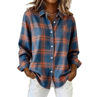 Womens Plaid Loose-Fit Retro Long-Sleeve Shirt Top