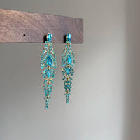 Women's Blue Zircon Long Tassel Stud Earrings  Beach Vacation Style, Atmospheric, Face-Slimming, Spring  Summer Earrings