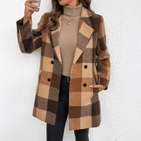 Casual And Versatile Button Women's Plaid Wool Coat