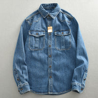 Heavy And Thick Workwear Denim Shirt Loose Oversized Long Sleeves Men