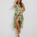 Womens Floral-Print Sleeveless Mid-Length Wrap Dress For Vacation Style