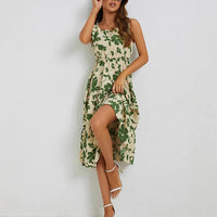 Womens Floral-Print Sleeveless Mid-Length Wrap Dress For Vacation Style