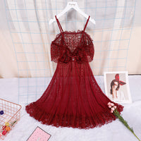 Sexy sling nightdress female lace perspective outfit
