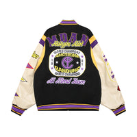 Letter Machine Embroidery Baseball Uniform Men's Hip Hop Stitching PU Leather Jacket