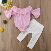 Striped flared sleeve ripped trousers two-piece suit