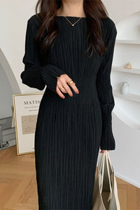 Pleated Design Elastic Waist Bag Hip Long Sleeves With Silver Group