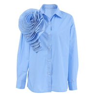 Lapel Design Mosaic Flower Women's Shirt
