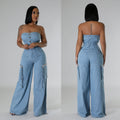 Casual And Fashionable Off-shoulder Jumpsuit For Women Slim-fit Denim Overalls