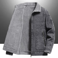 Denim Men's Fleece-lined Thickened Korean Style Lapel Youth Casual Jacket