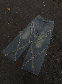 Burrs Tassels Patchwork Design Wide Leg Jeans