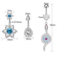 Flower Belly Ring Inlaid Zircon Water Drop Serpentine