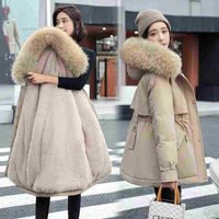 Long Style Large Fur Collar Fleece Lined Cotton Jacket Down Cotton Coat Outerwear