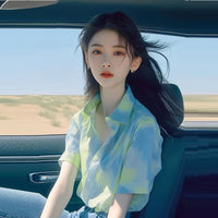 Green Tie-dyed Short-sleeved Shirt Summer Loose High-end