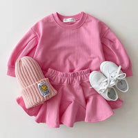 Spring Fashion Candy Color Sweater Lotus Leaf Skirt Princess Suit