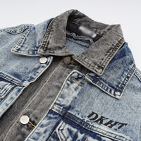 Spring And Autumn Stitching Contrast Color Washing Loose All-match Pu Handsome Denim Jacket