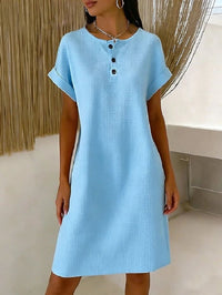 New Comfortable Casual Solid-Color Waffle-Knit Crew-Neck Dress