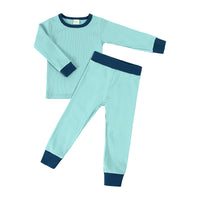 Children's Long Johns Top Bottom Set Suit Bamboo Fiber Solid Color Long Sleeve Home Wear