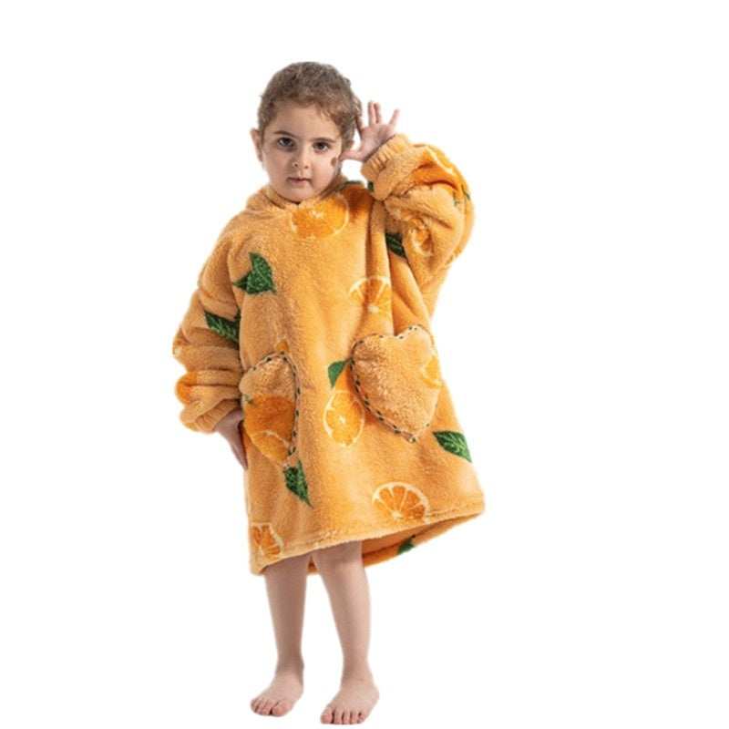 Boys And Girls Comfortable Cotton Velvet Cold-proof Clothes Lazy Blanket Hooded Plus-sized Thickened Blanket Lazy Clothes Children's Sleepwear