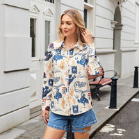 Western Cowboy Style Street-Print Slim-Fit Womens Shirt