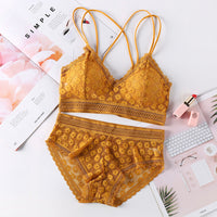 Fashion cross straps gather bra lace underwear set