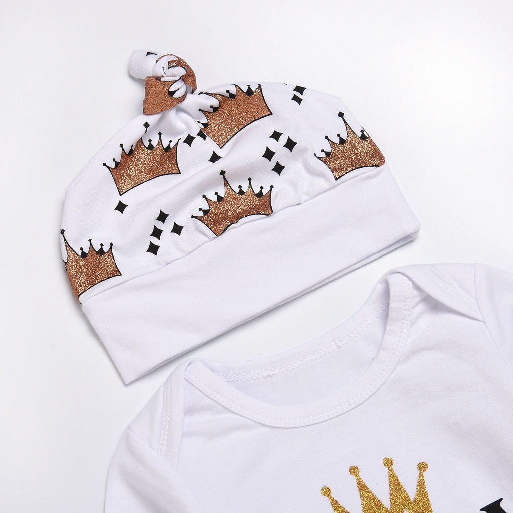 New Baby boys Clothing Set Tops Romper +Crown Pants