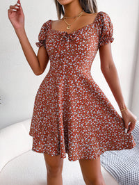 Women   Casual Bell Sleeve Drawstring Tie Flowy Floral Print Dress
