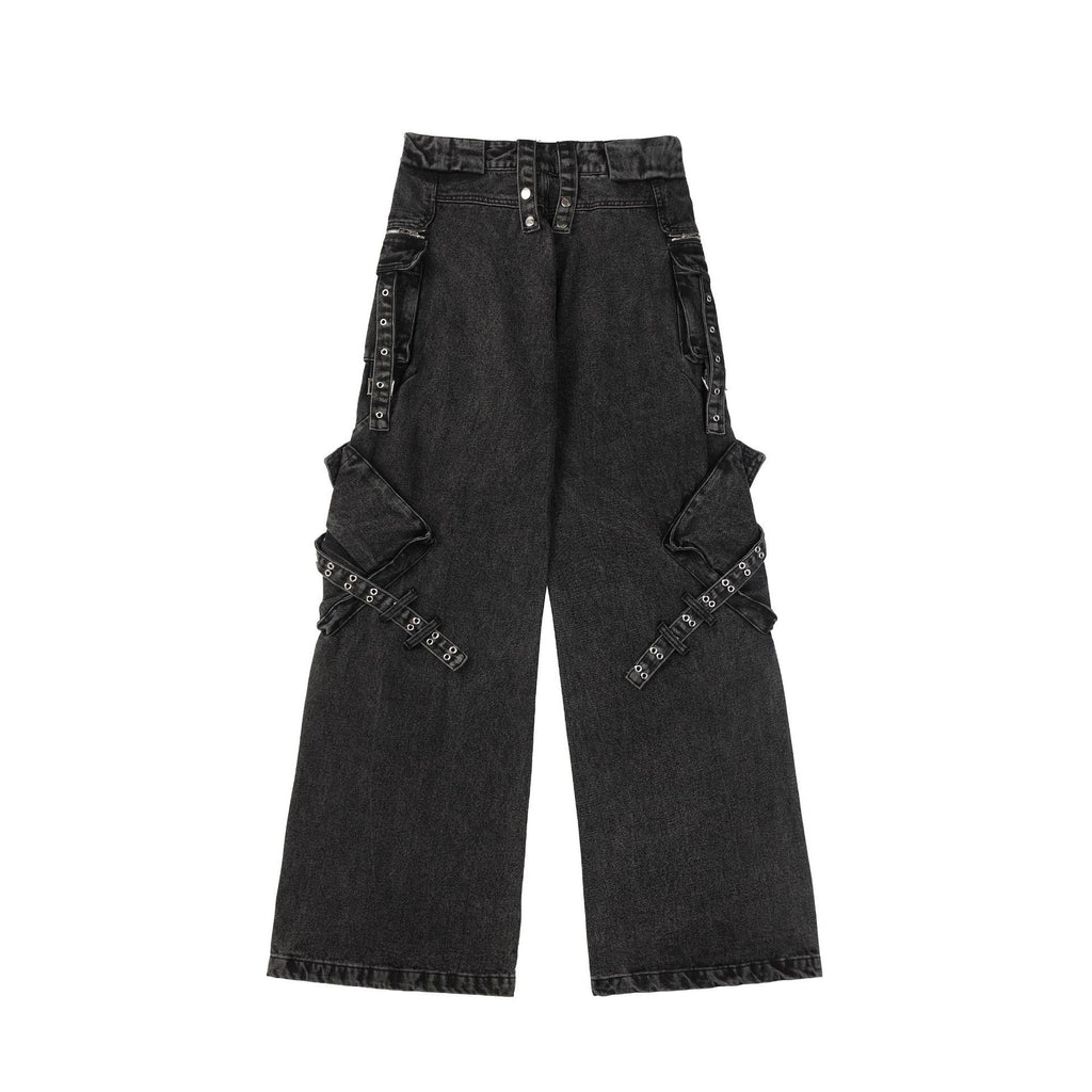 Loose Straight Multi-pocket Zipper Casual Trousers