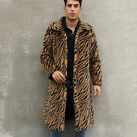 Men's Square Collar Imitation Fur Long Coat Overcoat