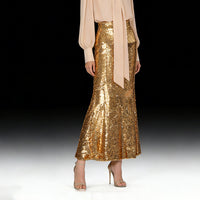 Spring New Elegant Trendy Sequin Patchwork Design High-Waist Long Dress