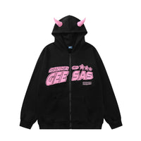 Letter Patch Leisure Velvet Padded Hooded Sweatshirt