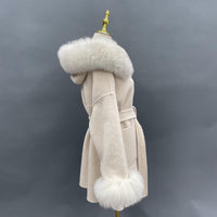 Oversized Fur Collar Hood Double-sided Woolen Coat