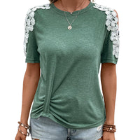 Women's Lace-Trimmed Patchwork Short-Sleeve Top